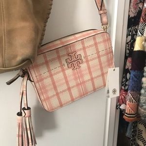 NWT TORY BURCH Pink Plaid Crossbody Camera Bag